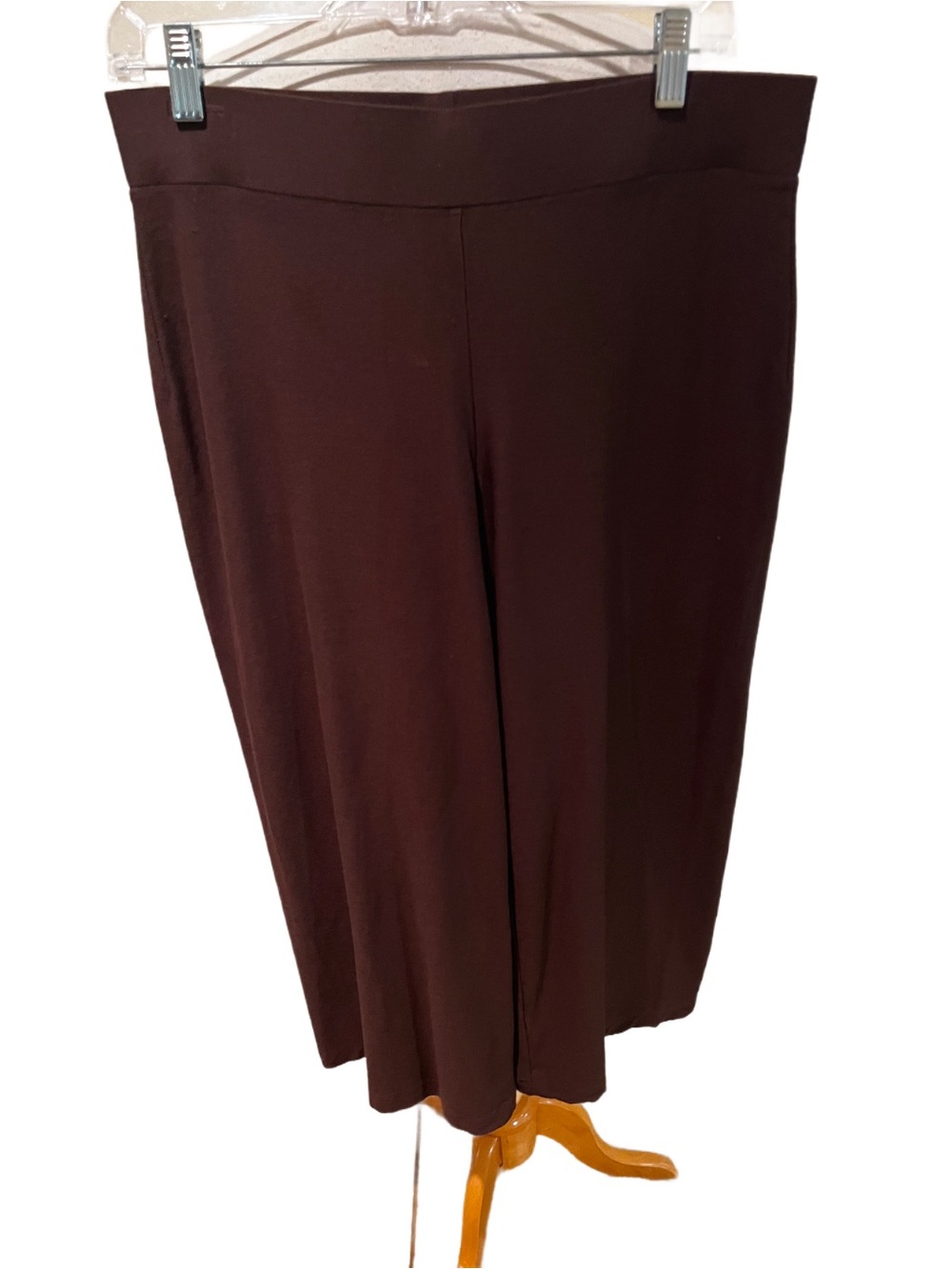 EILEEN FISHER CHOCOLATE BROWN VISCOSE CREPE WIDE LEG LEG CROPPED CASUAL PANT S